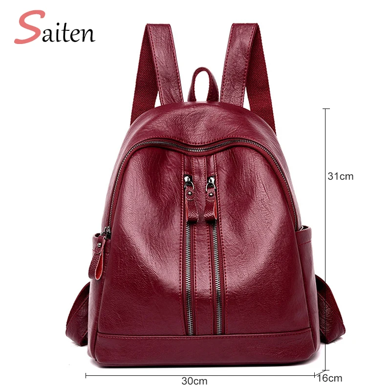 

Fashion Women Double Zipper Leisure Backpack High Quality Youth Leather Backpacks for Teenage Girls Female School Shoulder Bag
