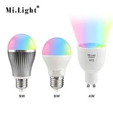 Затемнения Ми света RGBW гамма WW светодиодные лампы 2.4 г rf/Wi-Fi Беспроводной Управление 4 Вт 6 вт 9 Вт GU10 E27 85 В-265 В Smart LED лампы
