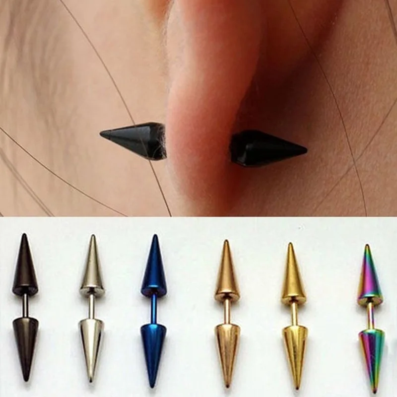 

Classic Fashion 1 Piece Punk Rock Rivet Spike Tip Cone Stainless Steel Men Stud Earrings Piercing Body Jewelry Valentines Day