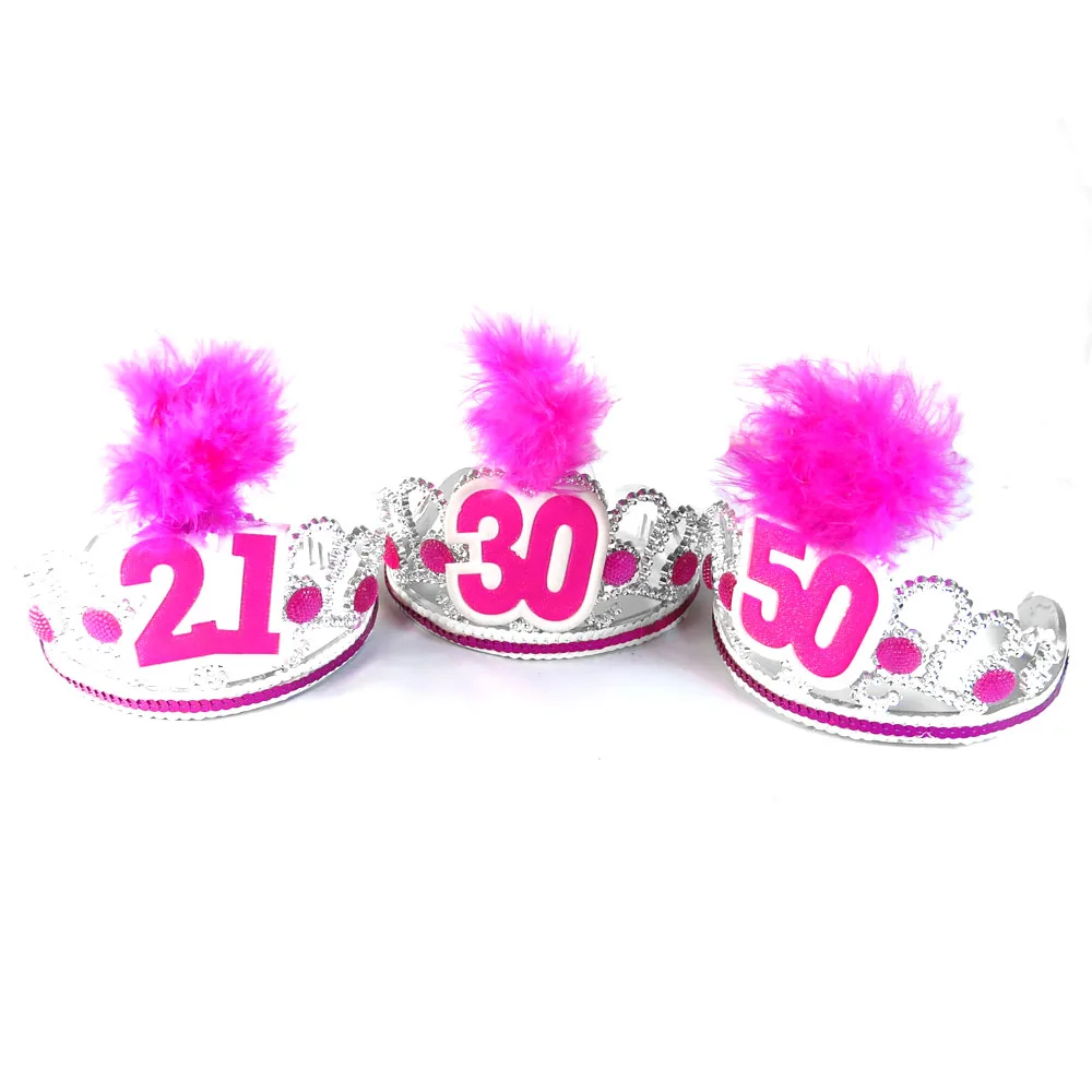 

Event party sypplies Pink Birthday silver tiara 50% off for 3pcs pink feather hair accessories fun birthday party 21 30 40 50