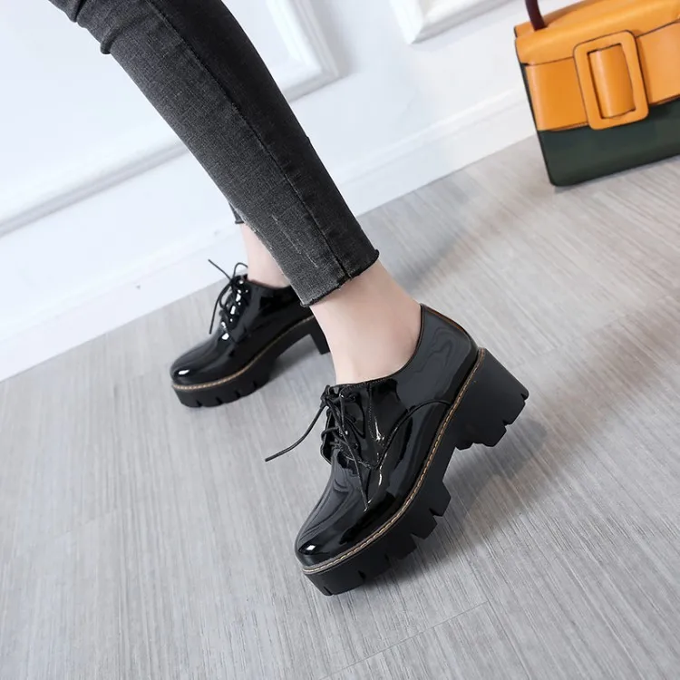 Platform Shoes Woman High Thick Heels Oxford Shoes For Women Patent Leather Creepers Casual Oxfords Spring Pumps Women Shoes Red (9)
