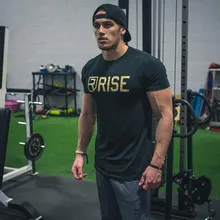 Мужская брендовая Спортивная футболка для занятий фитнесом, бодибилдинг, облегающие хлопковые рубашки с коротким рукавом, мужские модные футболки, топы, одежда