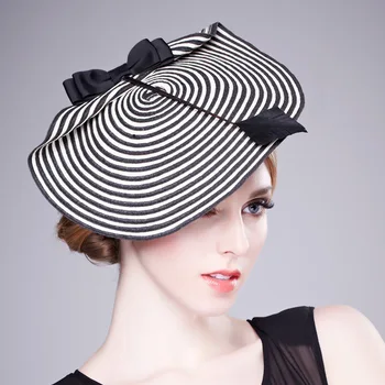 

Black White Strip Straw Fascinator Feather Hair Accessories For Women Fashion Ladies Cocktail Party Derby Fascinator Headpiece