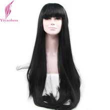 Yiyaobess Heat Resistant Straight Lace Front Wig Synthetic Long Black Wigs For African American Women Hairstyles With Bangs Yiyaobess Heat Resistant Straight Lace Front Wig Synthetic Long Black Wigs For African American Women Hairstyles With Bangs