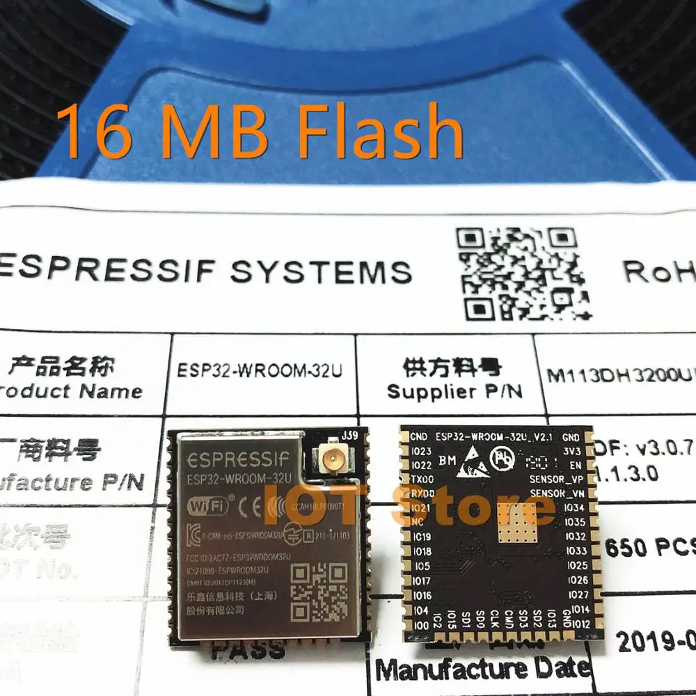 

ESP32-WROOM-32U 16MB Flash Memory Wi-Fi+BT+BLE ESP32 Module IPEX antenna connector Espressif Original