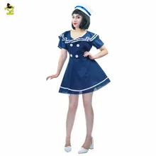 2016 Nueva Moda de Alta Calidad Pin-up Capitán Mujeres Disfraces Sexy Hallowmas Partido azul Oscuro Cosplay del Anime #160805_a125