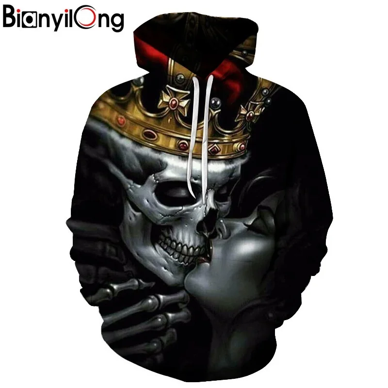 

BIANYILONG New Fashion Men/Women 3d Hoodies Metal Skulls kiss Print women Hooded Hoodies Thin 3d Sweatshirts Hoody Hip hop Tops