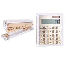 Желтое Золото акриловый Настольный набор ассортимент золото и акрил элегантный степлер+ Солнечная энергия Калькулятор настольный комплект