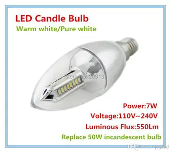 

10pcs/lot 7w led candle light e14 led bulb lamp tubes Warm White Cool White e14 led 110v 220v candle free shipping