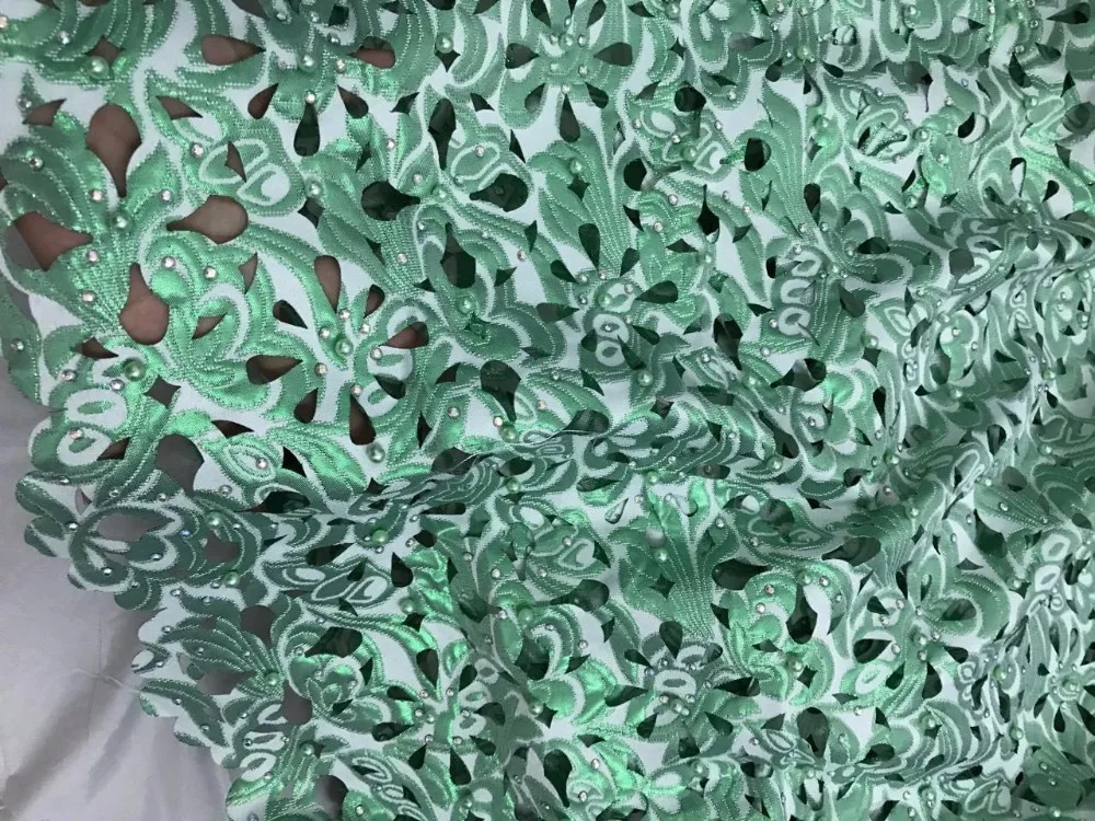 

embroidery French cut laser lace African mesh tulle lace fabric with bead high quality 5 yards