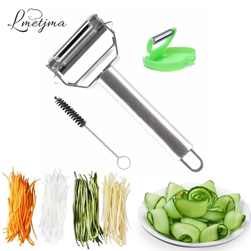 

LMETJMA Rotatable Peeler Vegetable Julienne Peeler Stainless Steel Julienne Slicer for Fruit With Cleaning Brush LK0912A