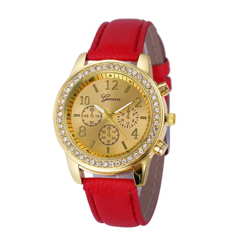 Кварцевые наручные часы pu Кожаный ремешок женские часы сплав Роскошные Кварцевые дропшиппинг Хрустальные Часы женские Relogio Feminino SE0805