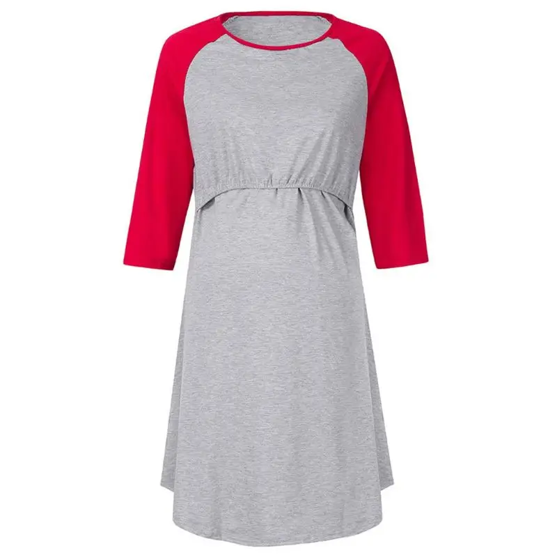Платье для беременных женщин; платье для беременных; юбка с круглым вырезом для грудного вскармливания; сезон весна-лето - Цвет: Красный
