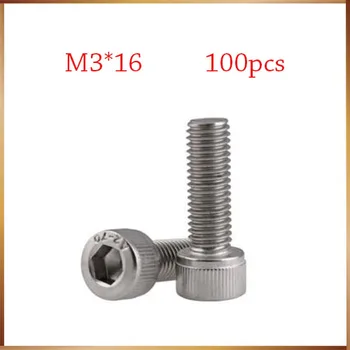 

Free Shipping 100pcs/Lot Metric Thread DIN912 M3x16 mm M3*16 mm 304 Stainless Steel Hex Socket Head Cap Screw Bolts