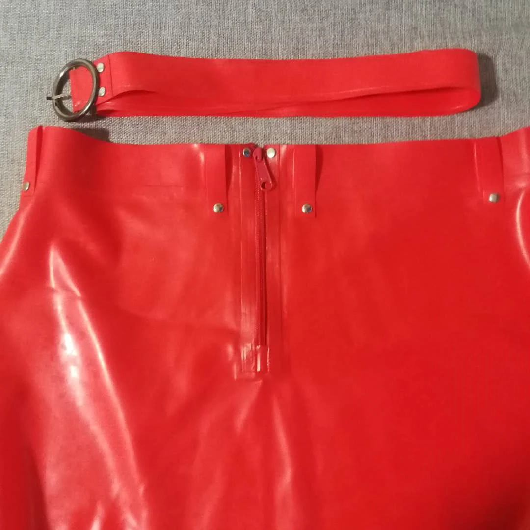 Women's Latex Sexy Mini Skirts Latex Rubber Plsu Size Dress Red Color XL Size