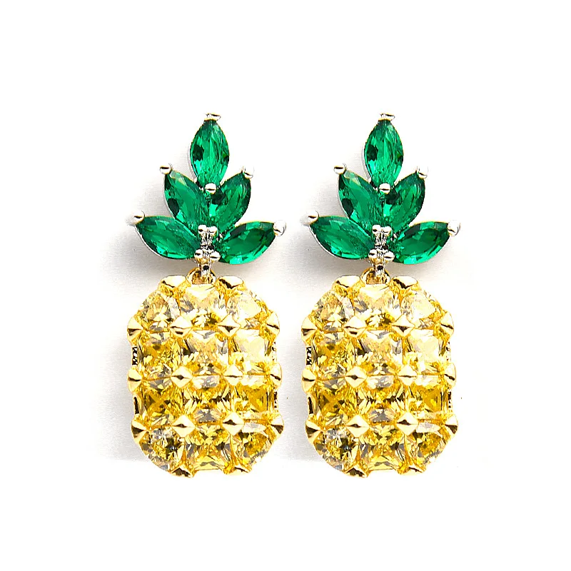 

Elegant Pineapple Fruit Shiny CZ Zircon 925 Sterling Silver Female Stud Earrings Wholesale Jewelry Women Valentine's Day Gifts
