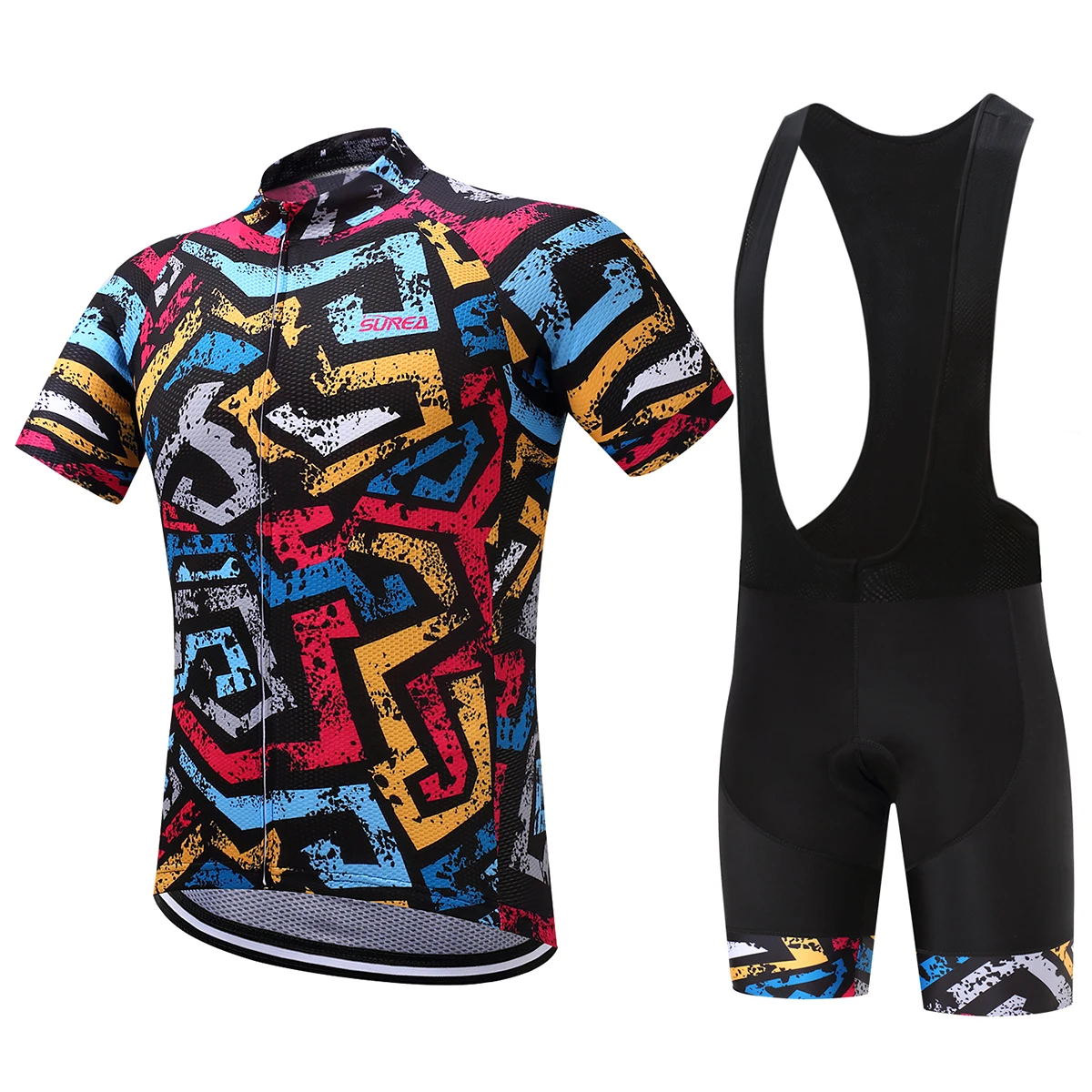 Surea новые летние велосипедные шорты Джерси велосипедная Одежда Майо спортивные одежды для велосипедиста - Цвет: Black strap set