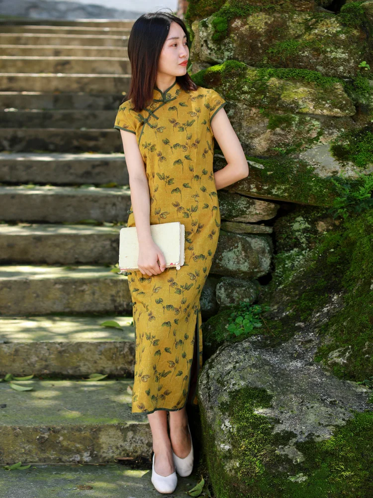 LZJN Oriental Style Dresses Qipao Women Traditional Dress Chinese Cheongsam Long Chinese Dress Modern Qipao Cotton Linen Dress (12)