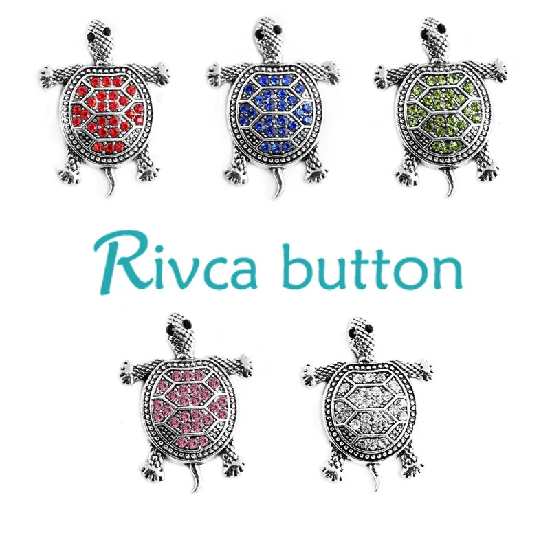 

Rivca Snap Button Bracelets For Women Ancient Silver Plating 18mm Rhinestone tortoise Snap Button Charm Bracelets jewelry D03396