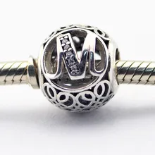 Pandulaso Letra M encantos para hacer La Joyería Cupieron Las Pulseras y Brazaletes DIY 100% Auténtico 925 de La Joyería de Plata 26 cartas de Los Granos