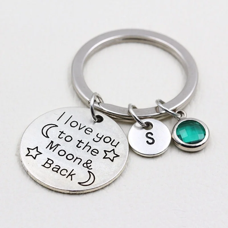 I Love You to the Moon и Back/брелок для ключей с камнем рождения/A Z брелок ключей/подарок