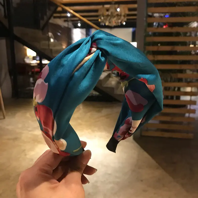 

Haimeikang Retro Women Flower Print Hairband Headband Hair Hoop Wide Patchwork Cloth Hair Bands Bezel Hair Accessories