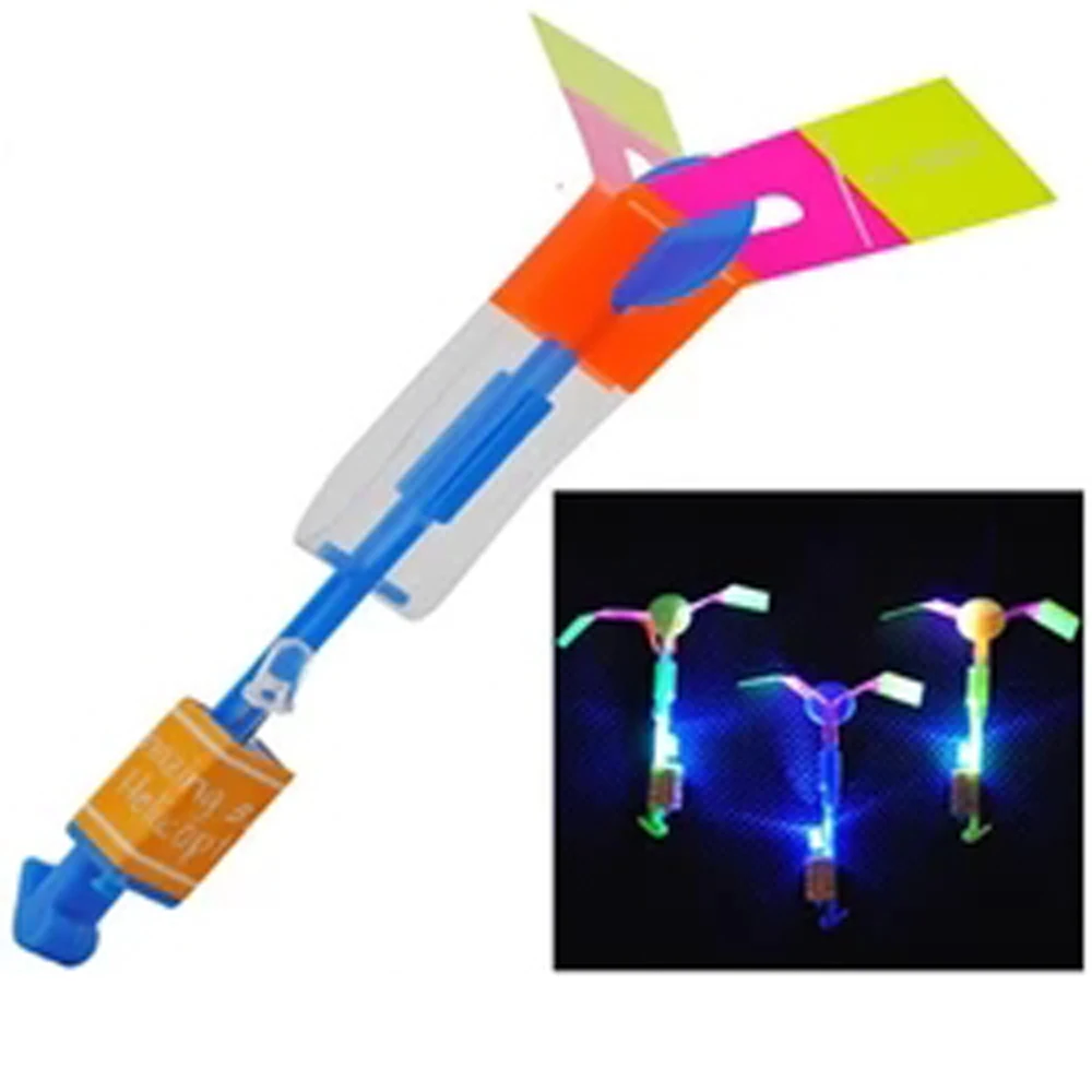 

100Pcs/Lot Glowing Toys Slingshot LED Copter Lighting Up Toy Led Arrow Helicopter Luminous Flying Rocket Helicopter Flying Toys