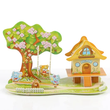 

3D DIY Puzzle Castle Model Cartoon House Assembling Paper Toy Kid Early Learning Construction Pattern Gift Children House D19
