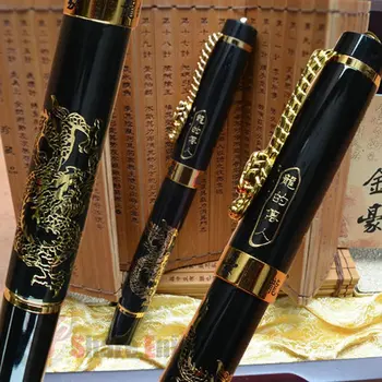 

JINHAO LEGEND OF DRAGON ROLLER BALL PEN ORIGINAL WOODEN BOX BAMBOO SLIP BLACK
