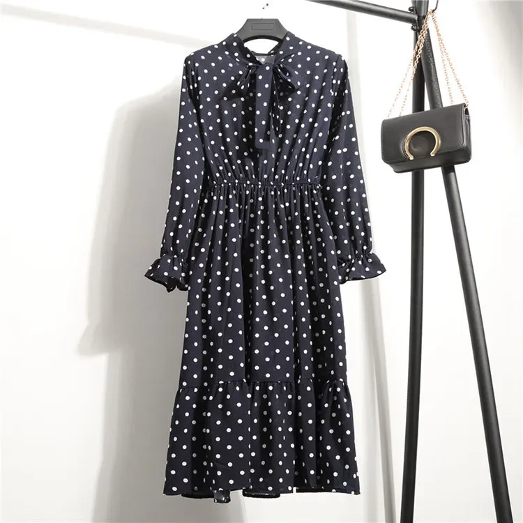 24 Types Floral Print Dresses Women Autumn Chiffon Dress Casual Bowknot O-Neck Long Sleeve Vestidos Mujer Retro Robe Femme Dress (27)