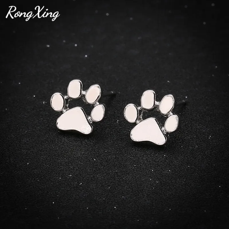 

RongXing Cute Bear Paw Cat Claw Stud Earrings for Women Vintage Fashion Jewelry Gold/Silver/Rose Gold Animal Footprint Earrings