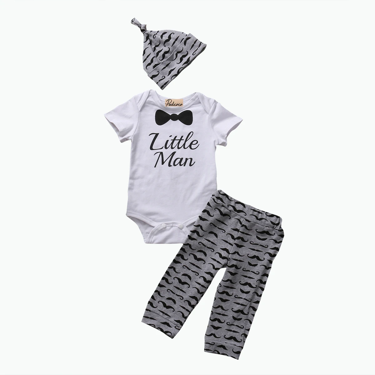 

3PCS Cotton Newborn Baby Boy Infant Gentleman Letters O-Neck Romper+Pants Gray Leggings Hat Clothes Outfit Set