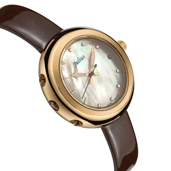 Julius Women's Watch Japan Quartz Hours Clock Fashion Dress Bracelet Leather Rhinestone Shell Girl Birthday Gift assassin s time men s watch japan quartz lunar man hours punk fire fine fashion clock genuine leather boy s birthday gift box