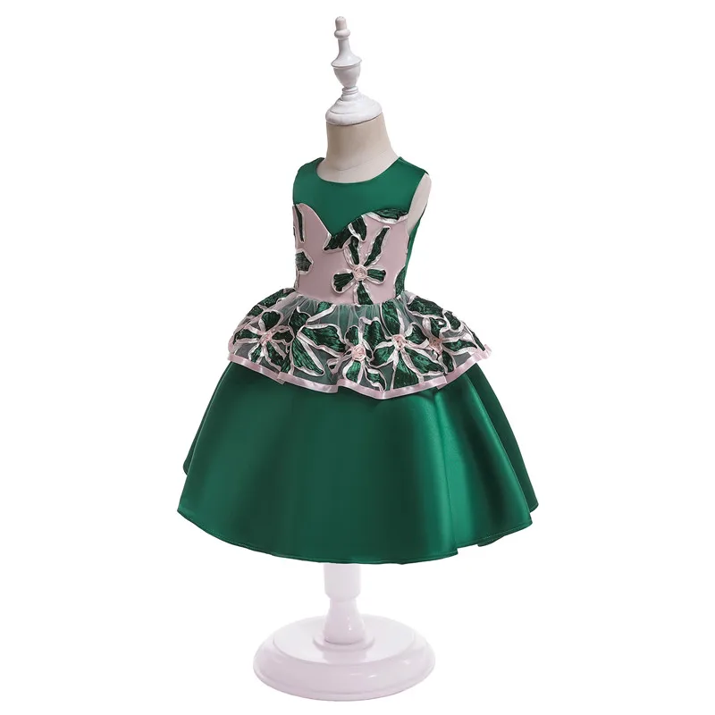 Elegant Green Sleeveless Kids Beautiful Ball Gown Dress Children's Girl Embroidered Evening Dresses Children's Wed Clothing06