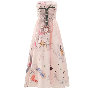 

New printed satin strapless woman with the summer harvest waist dress dress
