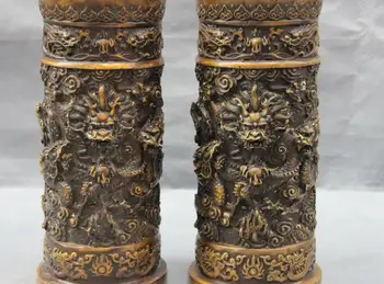 

Chinese Royal Palace Bronze Copper Statue Dragon Pen case pencil vase brush pot