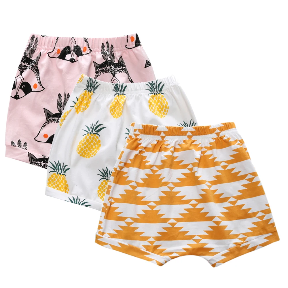Детские короткие штаны для мальчиков и девочек, 3 предмета детские летние штаны с рисунком кактуса, ананаса, машины, Креста детские шорты, штаны DKZ207