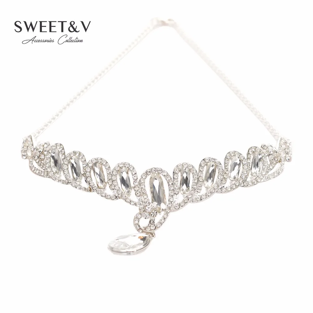 Sparkling Crystal Forehead Tiara Rhinestone Crown Bridal Tiara Wedding Hair Accessories Cosplay