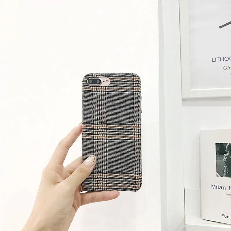 LUDI Warm Cloth Fabric Plush Phone Case for iPhone 7 Plus Simple Plaid Soft TPU Phone Case for iPhone 7 6 6s 8 plus X Back Cover08
