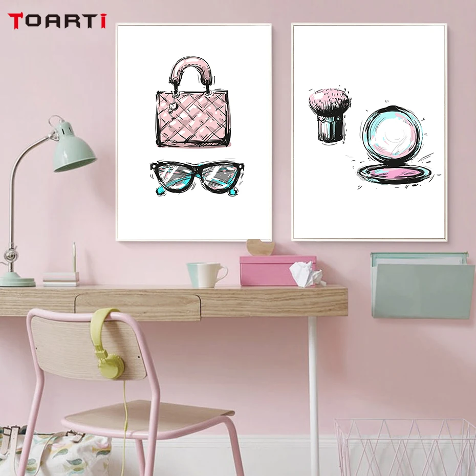 Lady Ornament Watercolor Painting Pink Theme Still Life Posters&Prints Nordic Art For Girls Room Wall Decor Mural Christmas Gift (1)