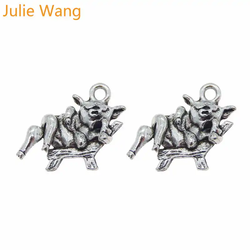 Julie Wang 10PCS Antique Silver Cow lying in Chair Cartoon Animal Charms For Necklace Pendant Bracelet Jewelry Making Accessory