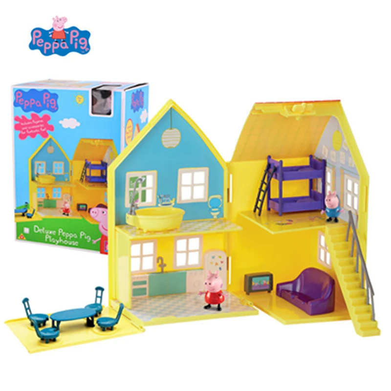

Genuine Peppa Pig Toy House Scene Simulation Two-sided house Steeple Family suit George Action Figures Toys for Children Gift