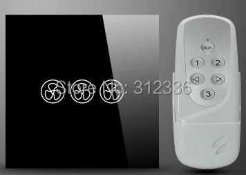 

Free shipping 86MM 1PC Switch+1PC Remote Control Glass touch wall switch panel electric fan Speed regulator tempering