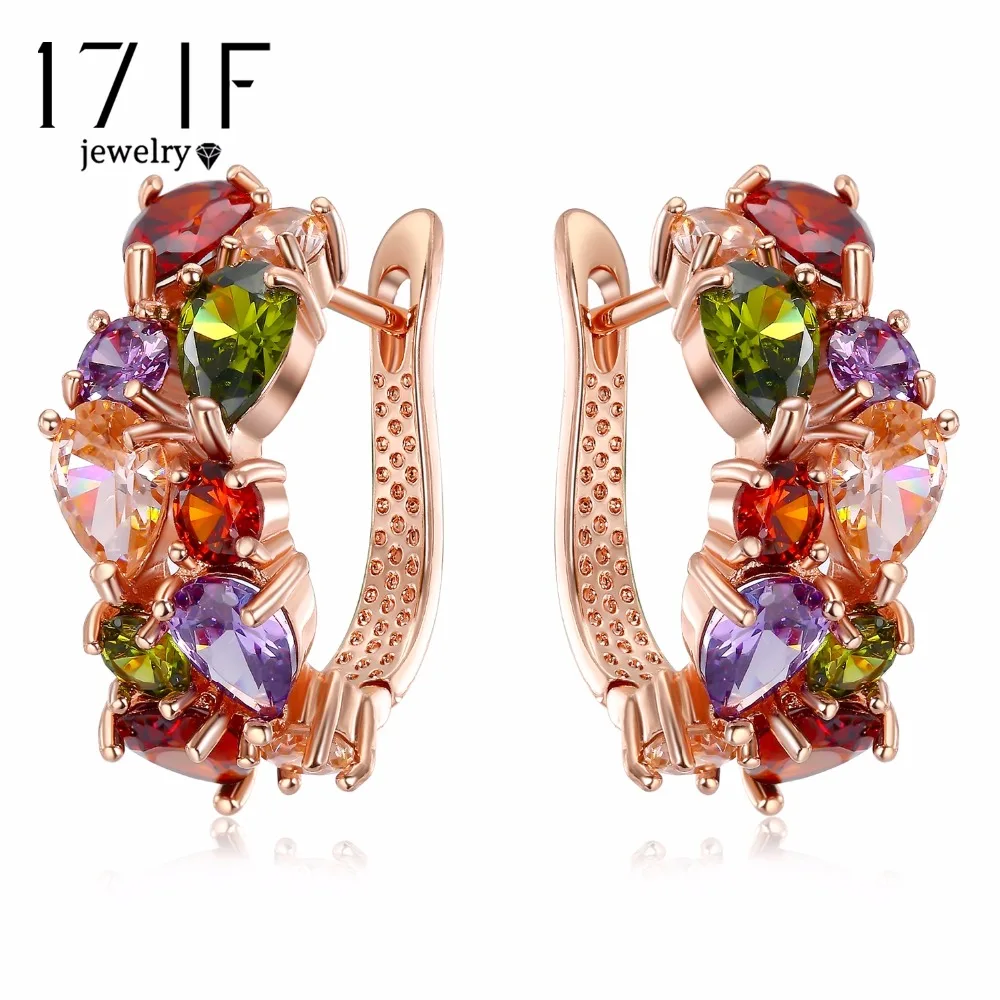 

17IF New Style High-quality Alloy Colorful Zircon Earring Jewelry Water Drop Geometry Crystal Silver Color Earrings For Women
