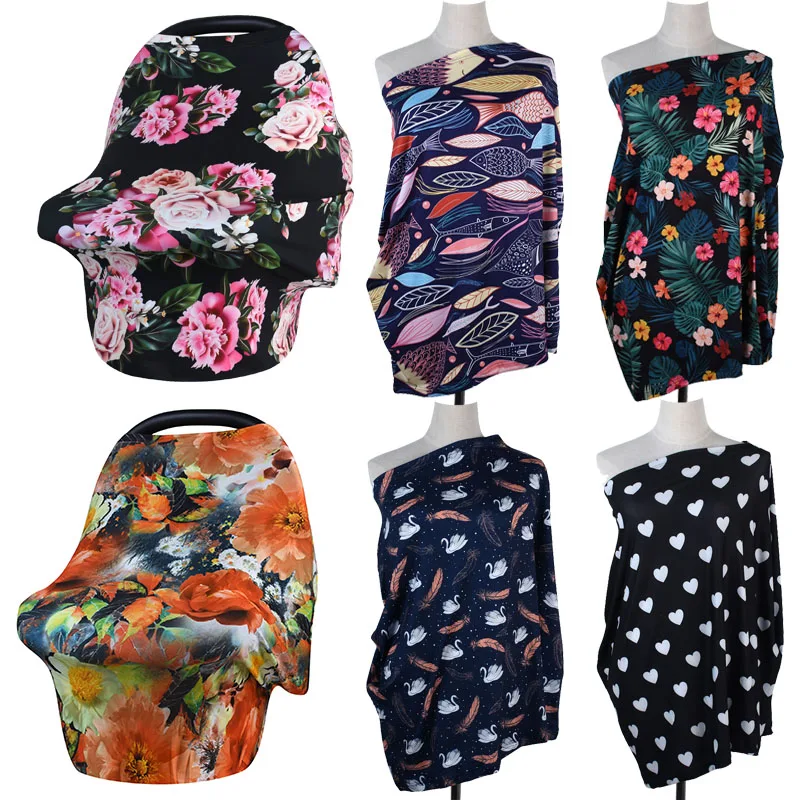 

2018 New Baby Printed Nursing Cover,Car Seat Canopy,Shopping Cart, High Chair, Multi Use Breastfeeding Cover Up Stroller Carseat