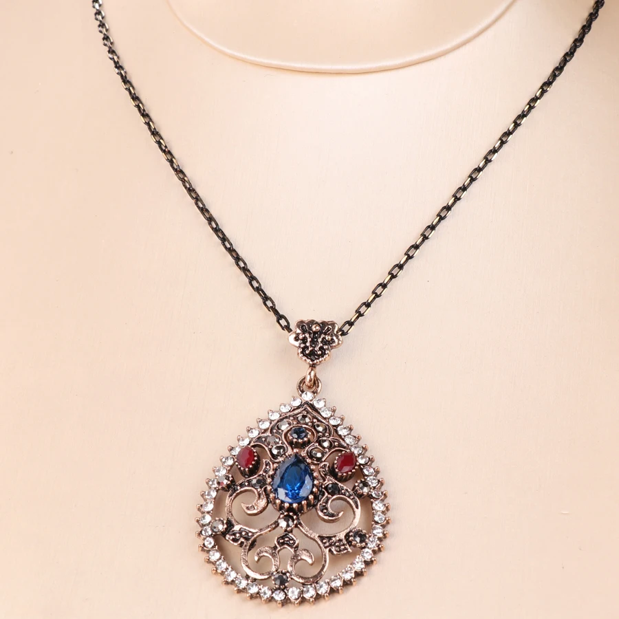 Kinel винтажное синее ожерелье для женщин античное Золотое массивное ожерелье s Чокеры воротник Этнические украшения