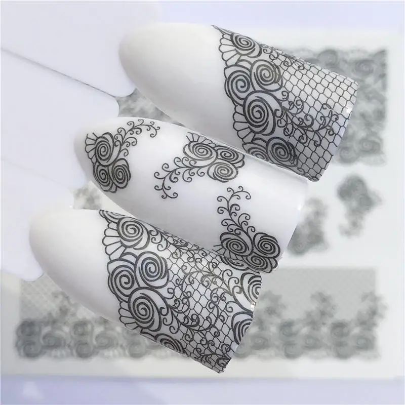 

1 PC Black Lace Nail Art Flower Water Transfer Stickers Sexy Nail Tips Decals Beauty Manicure Decor Tools