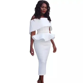 

New dress multiple Colour Ruffles Slash neck Fashionable woman Two Piece Set Cocktail party bandage dress wholesale(H1849)