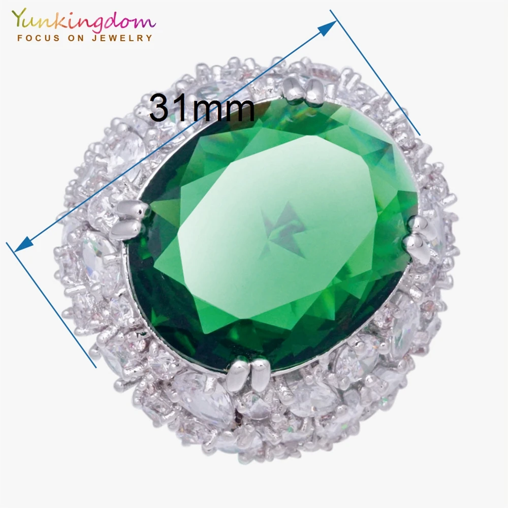 Yunkingdom Благородный вечерние показать Овальный зеленый фианит изысканные большие кольца для женщин M0391