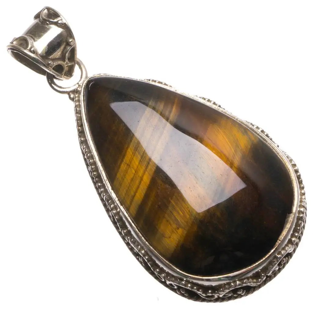 

Natural Tiger Eye Handmade Unique 925 Sterling Silver Pendant 2" U0323